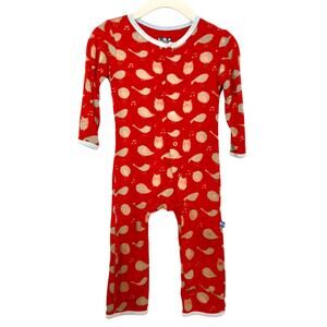 Kickee Pants Bamboo Sleeper Long Sleeve Snap Close Red Bird Baby 12-18mo FLAWED